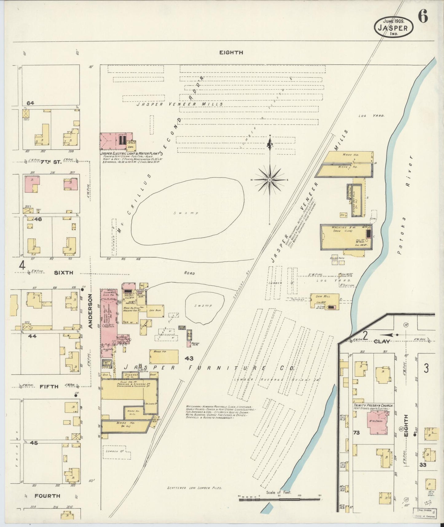 Sanborn Fire Insurance Map from Jasper, Dubois County, Indiana (1909), Sheet #0006 - Complete Map Set gallery image, historic Sanborn map, vintage wall art, Indiana Indiana