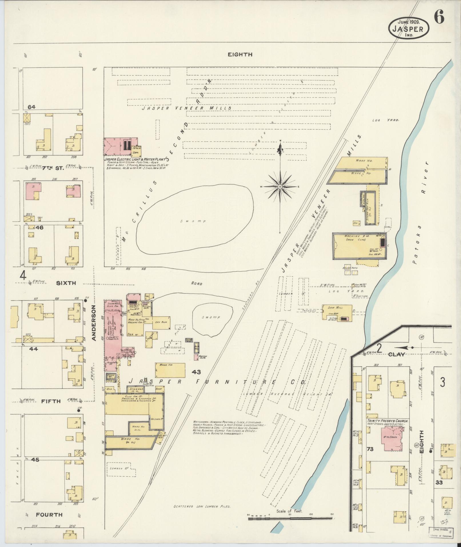 Sanborn Fire Insurance Map from Jasper, Dubois County, Indiana (1909), Sheet #0006 - Complete Map Set gallery image, historic Sanborn map, vintage wall art, Indiana Indiana
