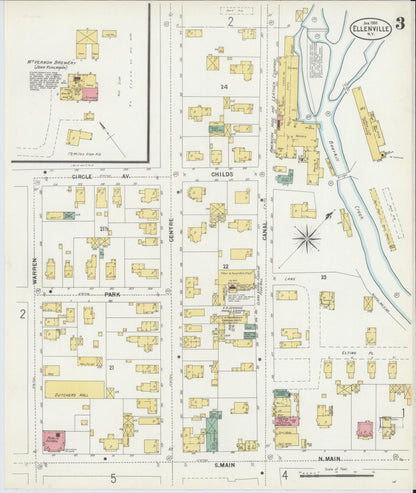 Sanborn Fire Insurance Map from Ellenville, Ulster County, New York (1900), Sheet #0003 - Historic Sanborn Fire Insurance Map Print, vintage old map wall art, antique decor, genealogy gift, New York New York map