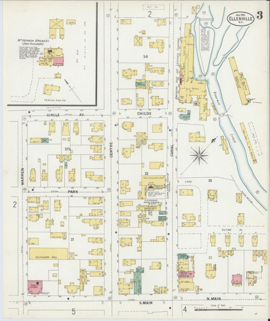 Sanborn Fire Insurance Map from Ellenville, Ulster County, New York (1900), Sheet #0003 - Historic Sanborn Fire Insurance Map Print, vintage old map wall art, antique decor, genealogy gift, New York New York map
