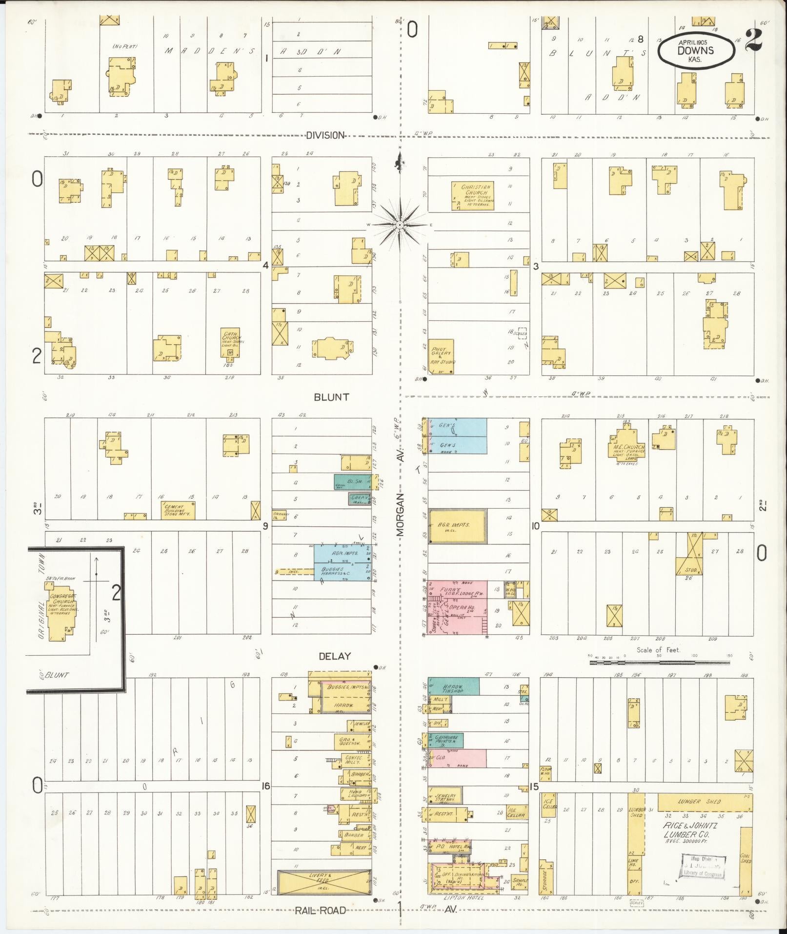 Sanborn Fire Insurance Map from Downs, Osborne County, Kansas (1905), Sheet #0002 - Complete Map Set gallery image, historic Sanborn map, vintage wall art, Kansas Kansas