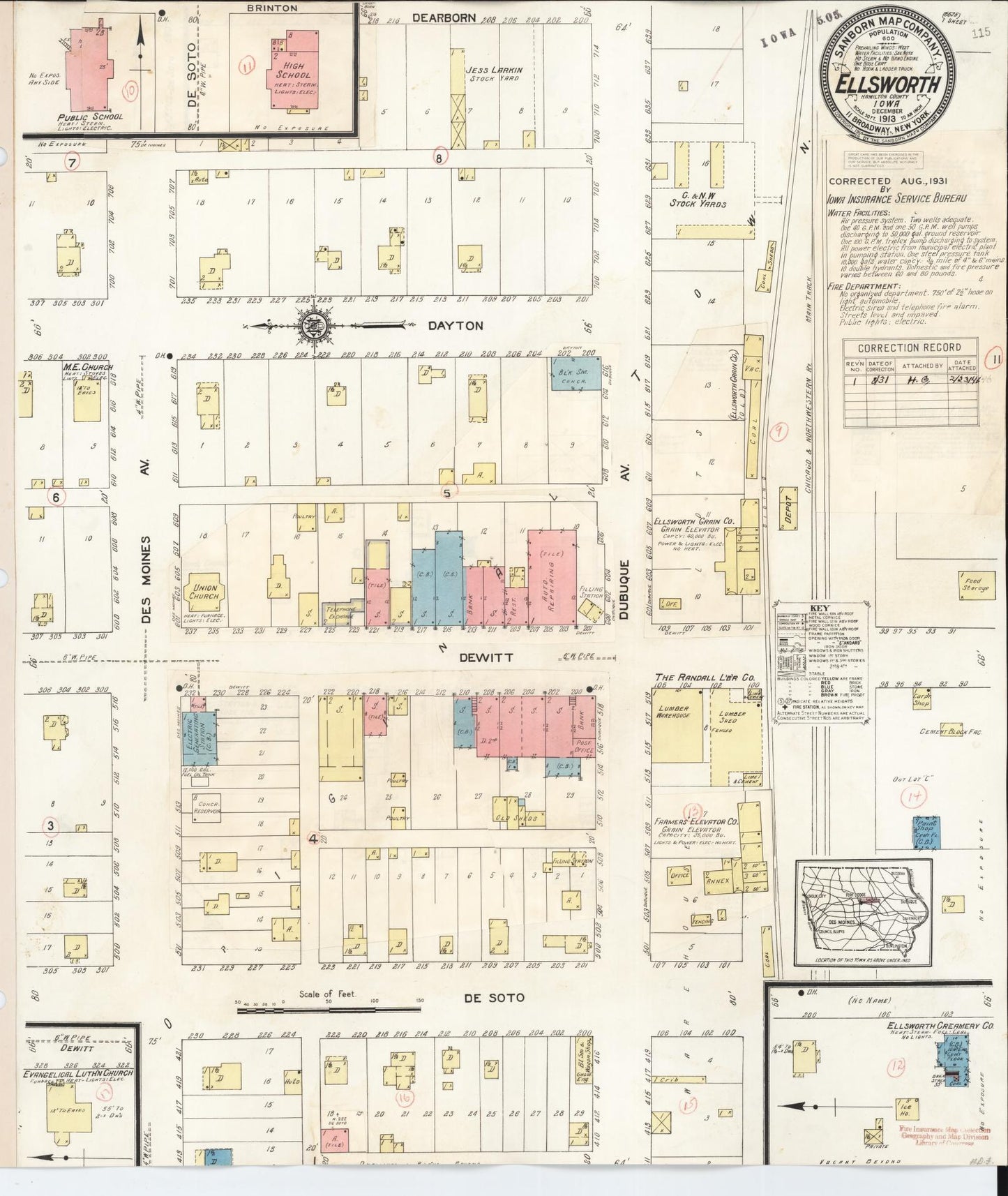 Sanborn Fire Insurance Map from Ellsworth, Hamilton County, Iowa (1931), Sheet #0001 - Historic Sanborn Fire Insurance Map Print, vintage old map wall art