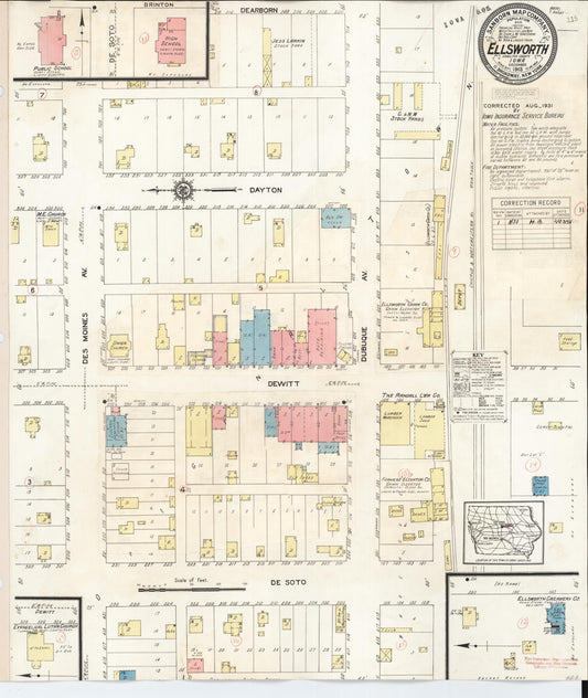 Sanborn Fire Insurance Map from Ellsworth, Hamilton County, Iowa (1931), Sheet #0001 - Historic Sanborn Fire Insurance Map Print, vintage old map wall art