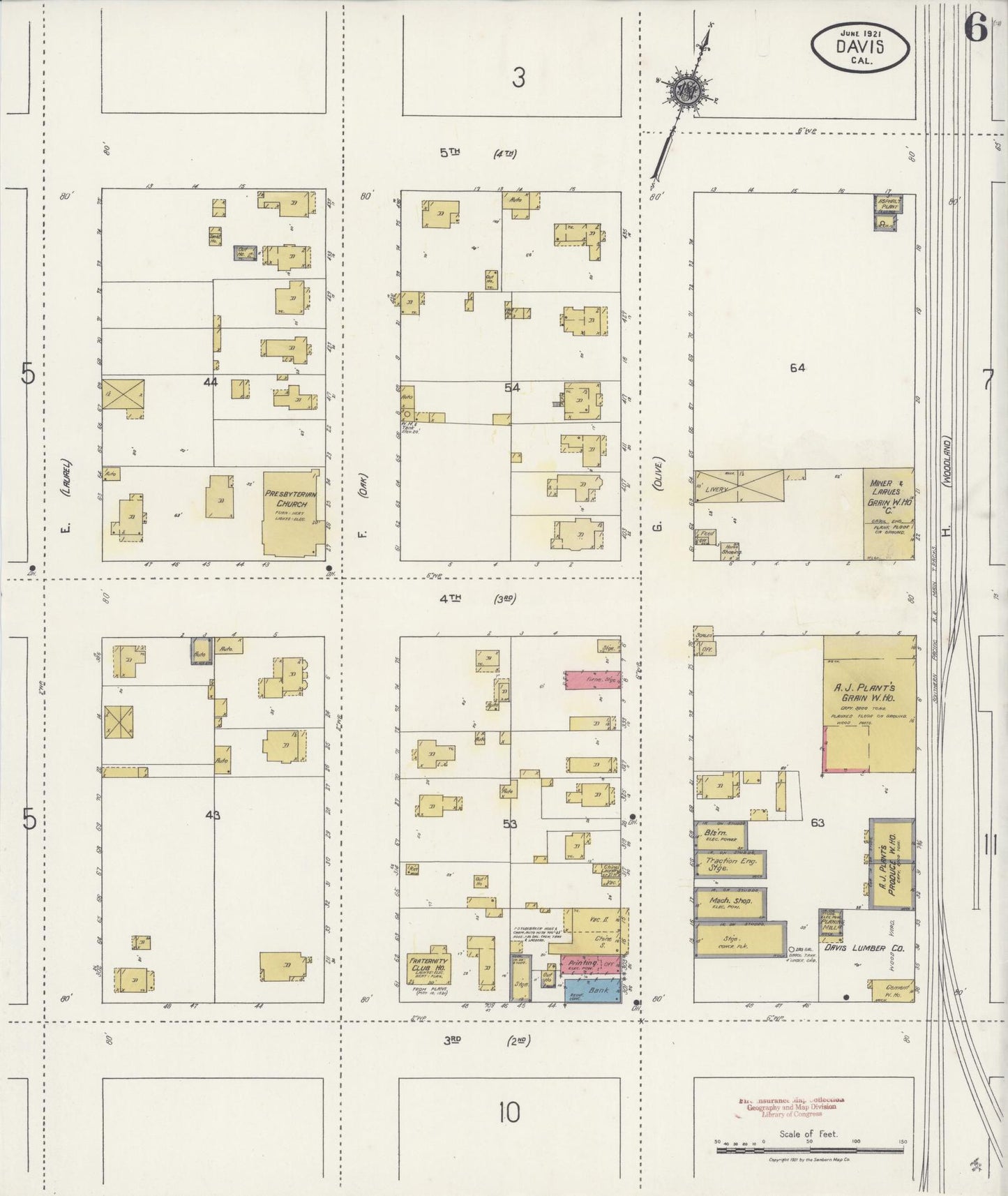 Sanborn Fire Insurance Map from Davis, Yolo County, California (1921), Sheet #0006 - Complete Map Set gallery image, historic Sanborn map, vintage wall art, California California