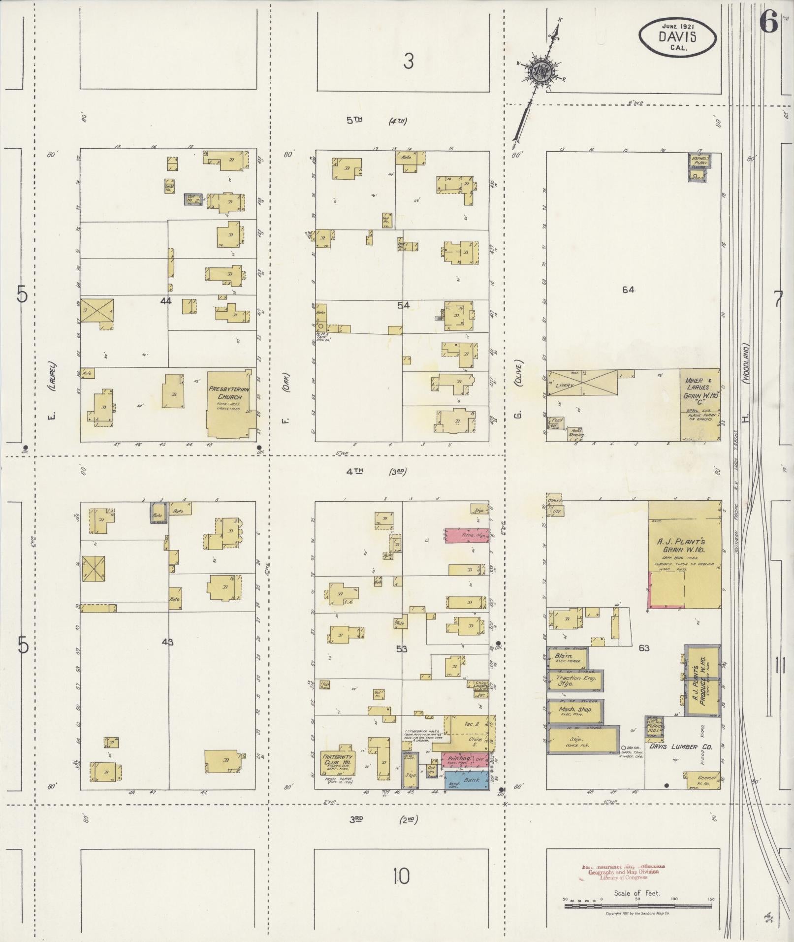 Sanborn Fire Insurance Map from Davis, Yolo County, California (1921), Sheet #0006 - Complete Map Set gallery image, historic Sanborn map, vintage wall art, California California