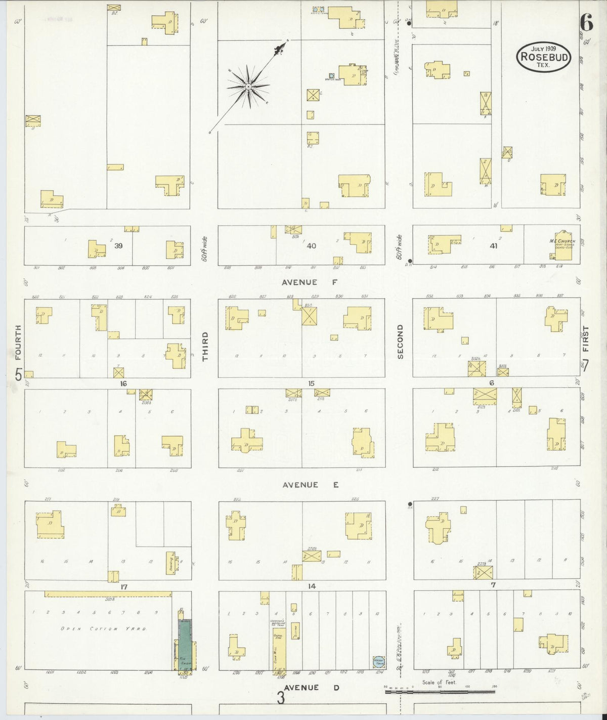 Sanborn Fire Insurance Map from Rosebud, Falls County, Texas (1909), Sheet #0006 - Historic Sanborn Fire Insurance Map Print, vintage old map wall art, antique decor, genealogy gift, Texas Texas map