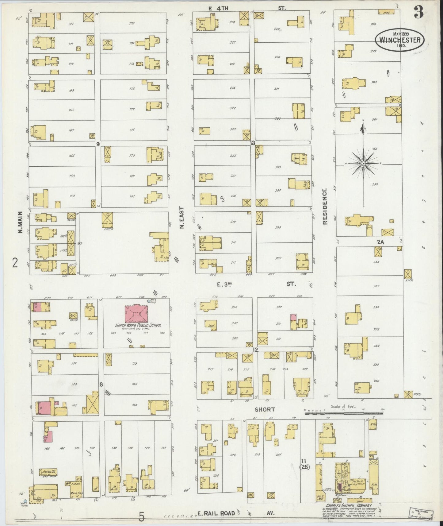 Sanborn Fire Insurance Map from Winchester, Randolph County, Indiana (1899), Sheet #0003 - Complete Map Set gallery image, historic Sanborn map, vintage wall art, Indiana Indiana