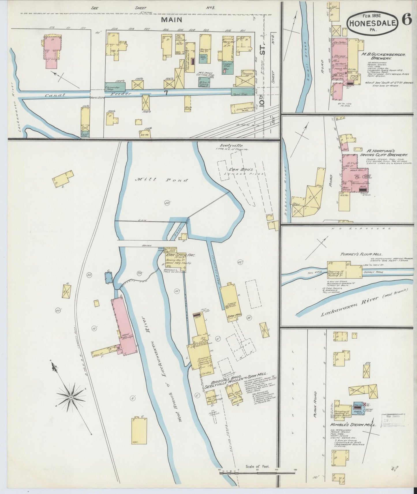Sanborn Fire Insurance Map from Honesdale, Wayne County, Pennsylvania (1892), Sheet #0006 - Complete Map Set gallery image, historic Sanborn map, vintage wall art, Pennsylvania Pennsylvania