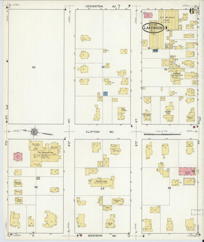 Sanborn Fire Insurance Map from Lakewood, Ocean County, New Jersey (1916), Sheet #0006 - Historic Sanborn Fire Insurance Map Print, vintage old map wall art, antique decor, genealogy gift, New Jersey New Jersey map