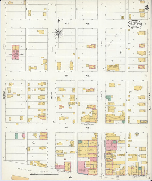 Sanborn Fire Insurance Map from Staples, Todd County, Minnesota (1904), Sheet #0003 - Historic Sanborn Fire Insurance Map Print, vintage old map wall art, antique decor, genealogy gift, Minnesota Minnesota map