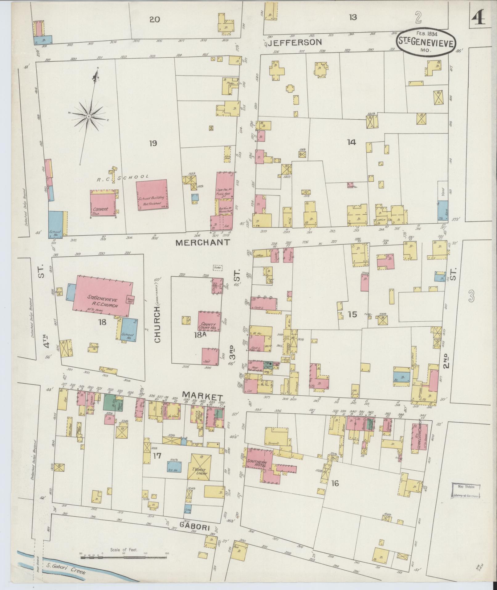 Sanborn Fire Insurance Map from Sainte Genevieve, Saint Genevieve County, Missouri (1894), Sheet #0004 - Historic Sanborn Fire Insurance Map Print, vintage old map wall art, antique decor, genealogy gift, Missouri Missouri map