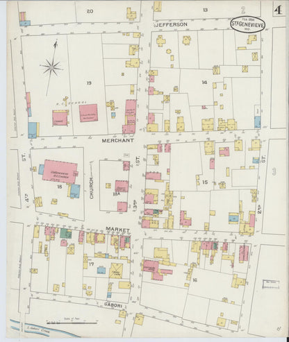 Sanborn Fire Insurance Map from Sainte Genevieve, Saint Genevieve County, Missouri (1894), Sheet #0004 - Historic Sanborn Fire Insurance Map Print, vintage old map wall art, antique decor, genealogy gift, Missouri Missouri map