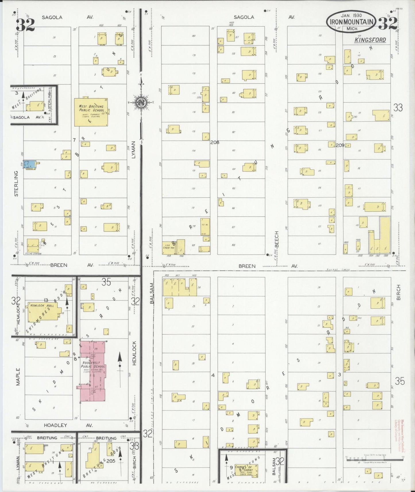 Sanborn Fire Insurance Map from Iron Mountain, Dickinson County, Michigan (1930), Sheet #0032 - Complete Map Set gallery image, historic Sanborn map, vintage wall art, Michigan Michigan