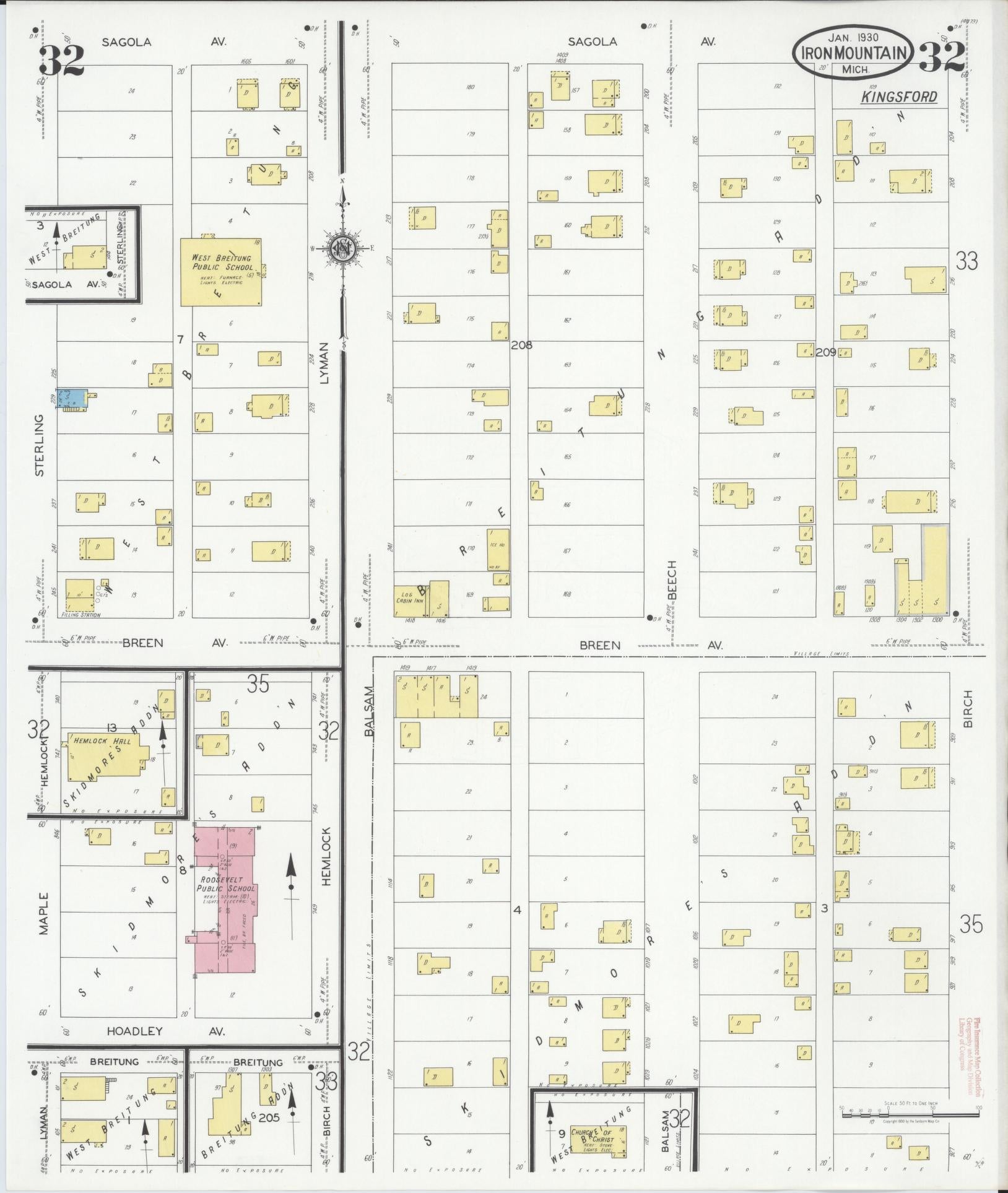 Sanborn Fire Insurance Map from Iron Mountain, Dickinson County, Michigan (1930), Sheet #0032 - Complete Map Set gallery image, historic Sanborn map, vintage wall art, Michigan Michigan
