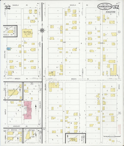 Sanborn Fire Insurance Map from Iron Mountain, Dickinson County, Michigan (1930), Sheet #0032 - Complete Map Set gallery image, historic Sanborn map, vintage wall art, Michigan Michigan