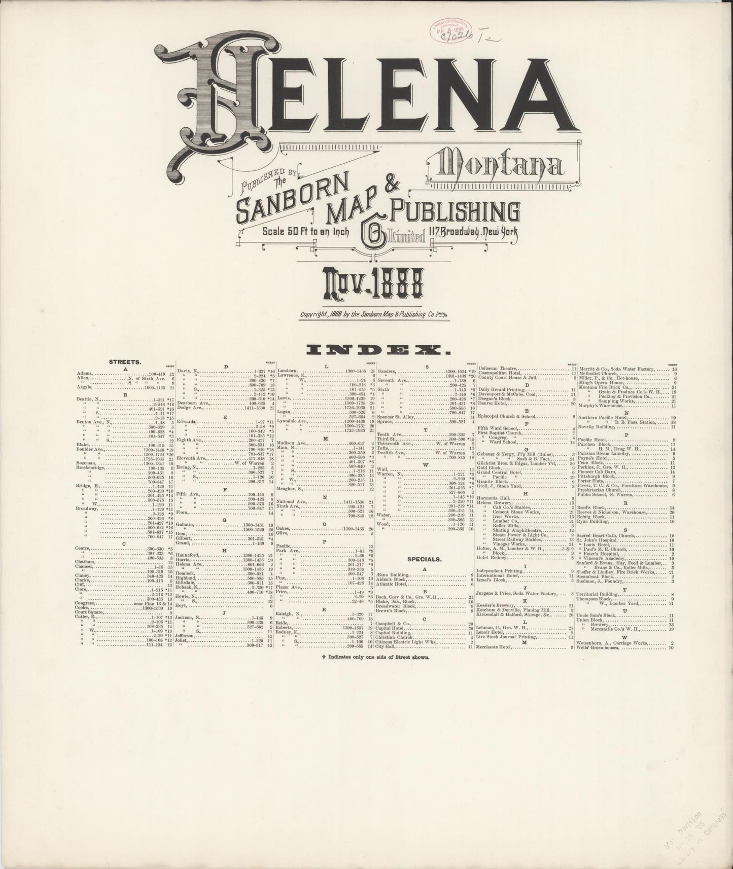 Sanborn Fire Insurance Map from Helena, Lewis and Clark County, Montana (1888), Sheet #0001 - Historic Sanborn Fire Insurance Map Print, vintage old map wall art, antique decor, genealogy gift, Montana Montana map