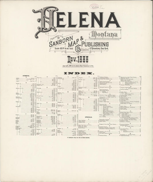 Sanborn Fire Insurance Map from Helena, Lewis and Clark County, Montana (1888), Sheet #0001 - Historic Sanborn Fire Insurance Map Print, vintage old map wall art, antique decor, genealogy gift, Montana Montana map