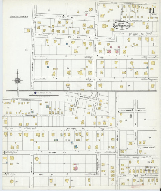 Sanborn Fire Insurance Map from Port Washington, Nassau County, New York (1919), Sheet #0011 - Historic Sanborn Fire Insurance Map Print, vintage old map wall art, antique decor, genealogy gift, New York New York map