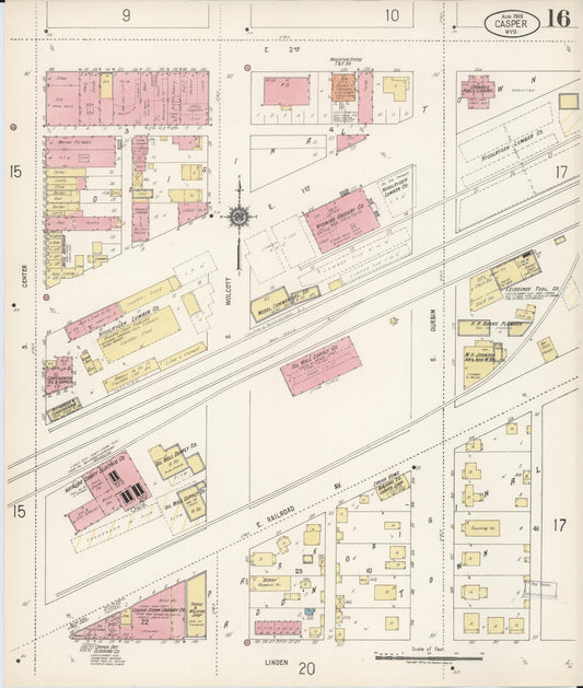 Sanborn Fire Insurance Map from Casper, Natrona County, Wyoming (1918), Sheet #0016 - Historic Sanborn Fire Insurance Map Print, vintage old map wall art, antique decor, genealogy gift, Wyoming Wyoming map