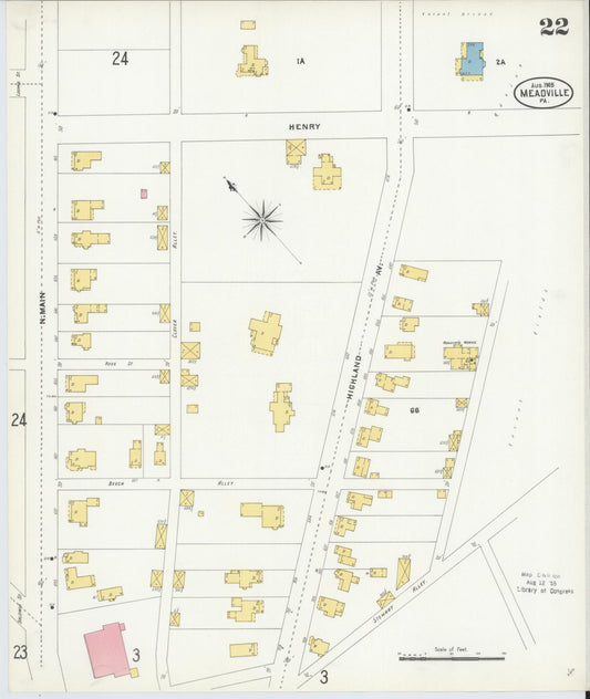 Sanborn Fire Insurance Map from Meadville, Crawford County, Pennsylvania (1905), Sheet #0022 - Historic Sanborn Fire Insurance Map Print, vintage old map wall art, antique decor, genealogy gift, Pennsylvania Pennsylvania map