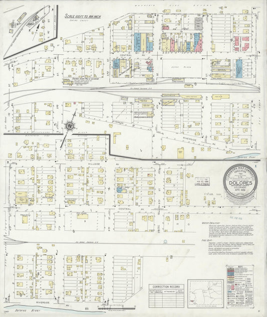Sanborn Fire Insurance Map from Dolores, Montezuma County, Colorado (1939), Sheet #0001 - Historic Sanborn Fire Insurance Map Print, vintage old map wall art, antique decor, genealogy gift, Colorado Colorado map