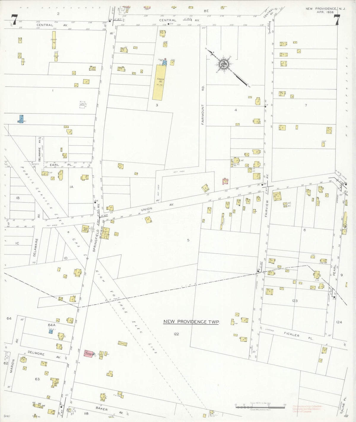 Sanborn Fire Insurance Map from New Providence, Union County, New Jersey (1938), Sheet #0007 - Complete Map Set gallery image, historic Sanborn map, vintage wall art, New Jersey New Jersey