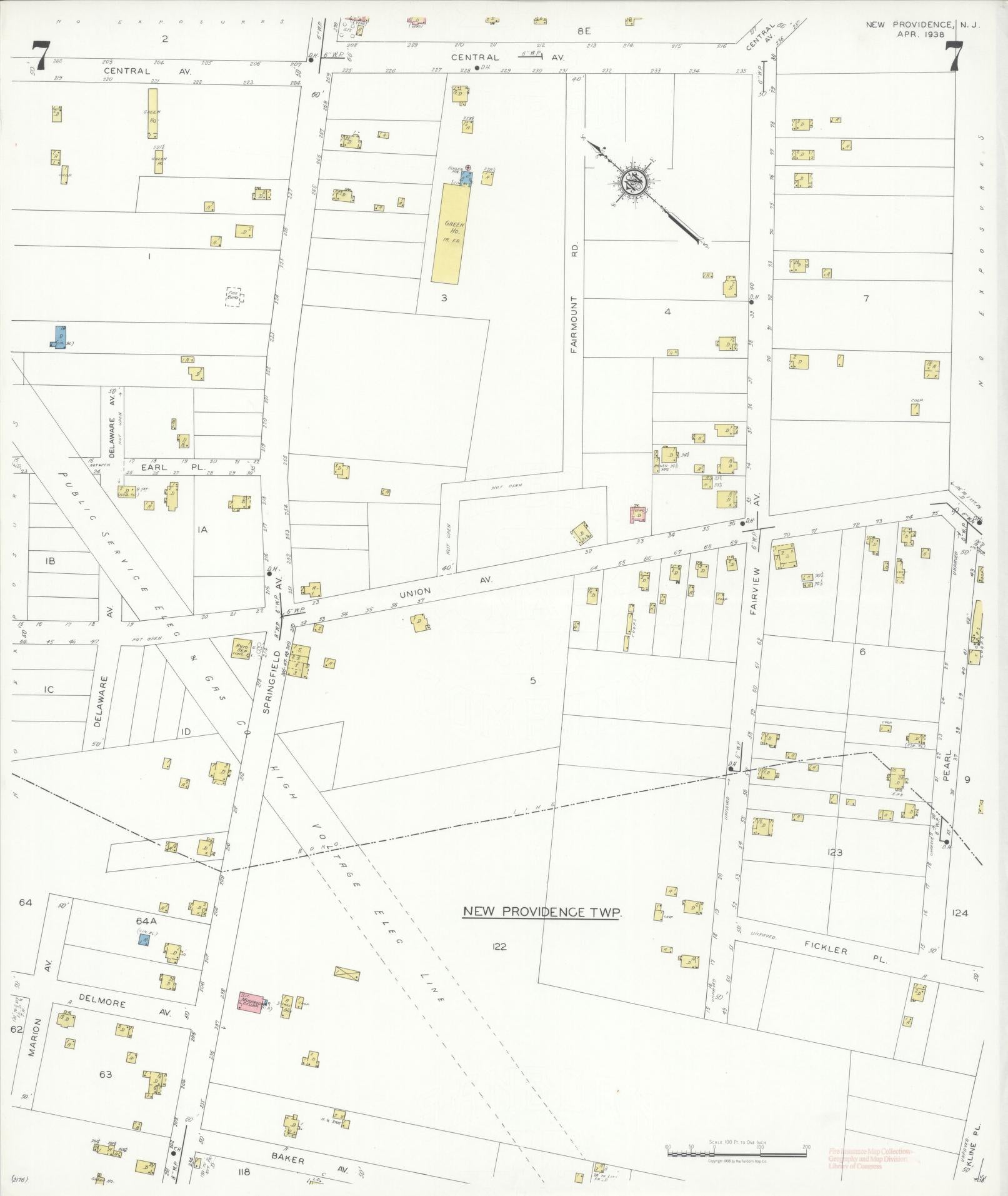 Sanborn Fire Insurance Map from New Providence, Union County, New Jersey (1938), Sheet #0007 - Complete Map Set gallery image, historic Sanborn map, vintage wall art, New Jersey New Jersey