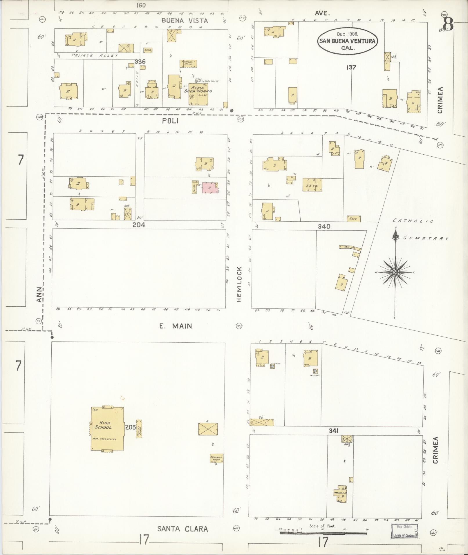 Sanborn Fire Insurance Map from San Buenaventura, Ventura County, California (1906), Sheet #0008 - Complete Map Set gallery image, historic Sanborn map, vintage wall art, California California