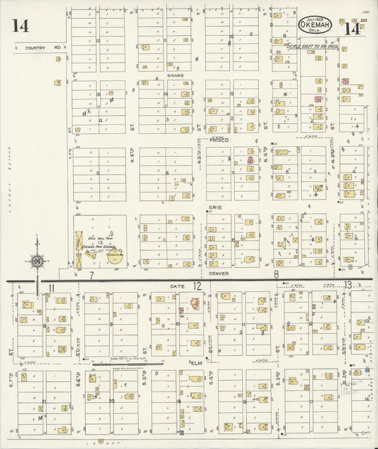 Sanborn Fire Insurance Map from Okemah, Okfuskee County, Oklahoma (1923), Sheet #0014 - Historic Sanborn Fire Insurance Map Print, vintage old map wall art, antique decor, genealogy gift, Oklahoma Oklahoma map