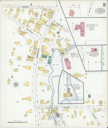 Sanborn Fire Insurance Map from Canton, Norfolk County, Massachusetts (1901), Sheet #0005 - Historic Sanborn Fire Insurance Map Print, vintage old map wall art, antique decor, genealogy gift, Massachusetts Massachusetts map