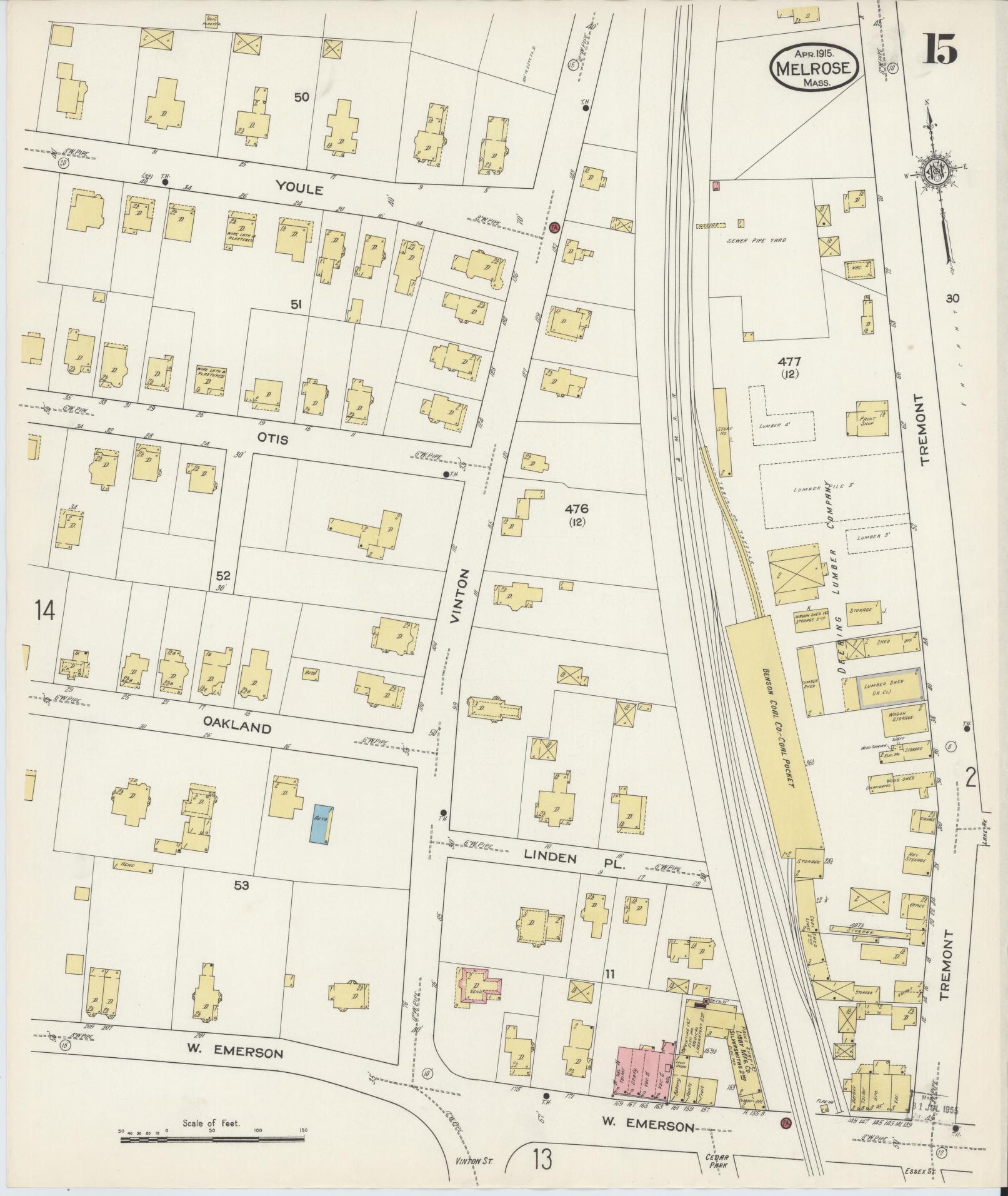 Sanborn Fire Insurance Map from Melrose, Middlesex County, Massachusetts (1915), Sheet #0015 - Complete Map Set gallery image, historic Sanborn map, vintage wall art, Massachusetts Massachusetts