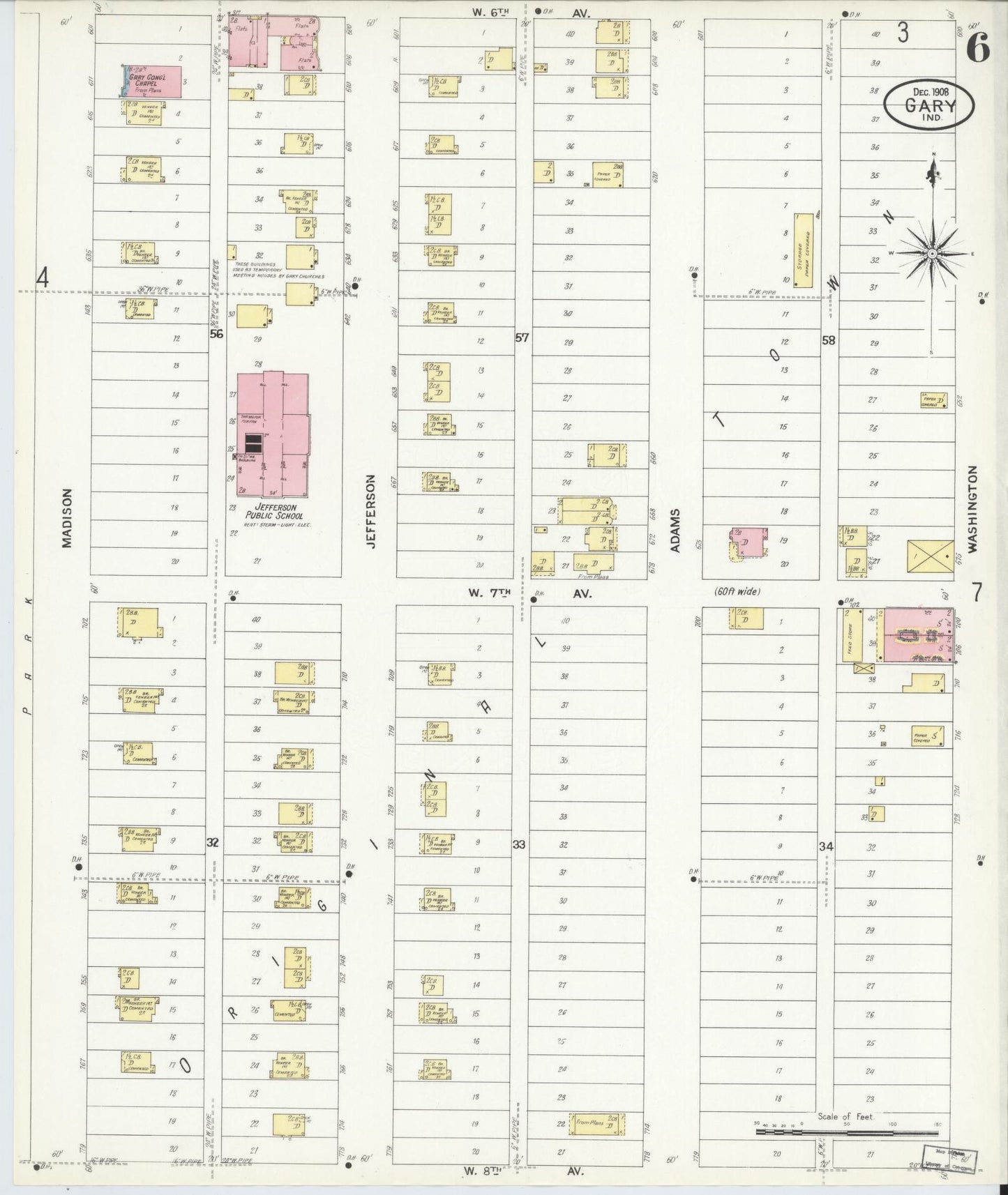 Sanborn Fire Insurance Map from Gary, Lake County, Indiana (1908), Sheet #0006 - Complete Map Set gallery image, historic Sanborn map, vintage wall art, Indiana Indiana