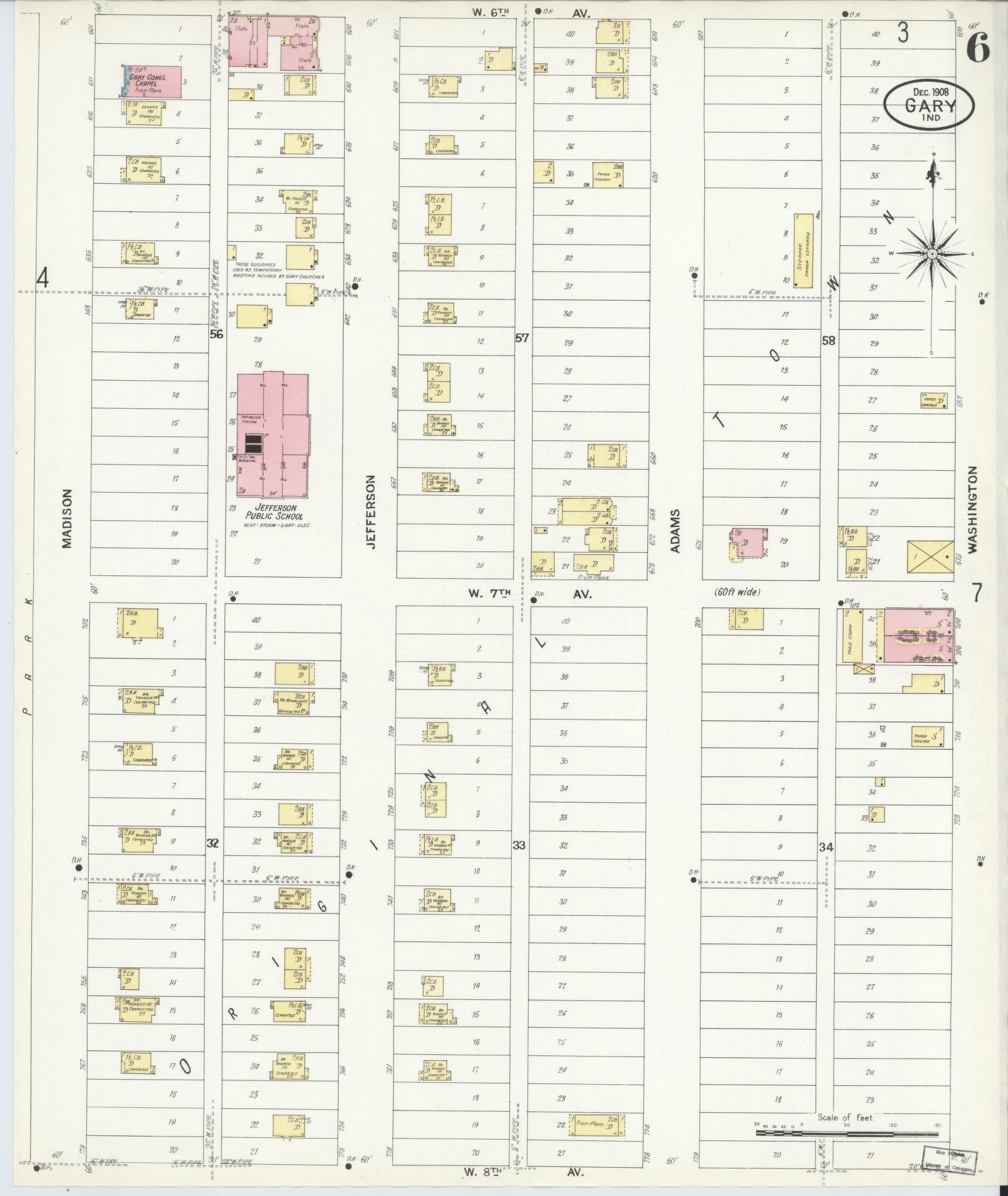 Sanborn Fire Insurance Map from Gary, Lake County, Indiana (1908), Sheet #0006 - Complete Map Set gallery image, historic Sanborn map, vintage wall art, Indiana Indiana