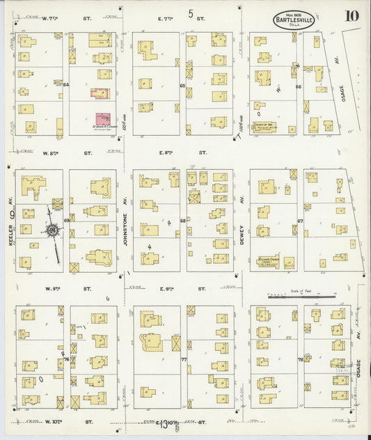 Sanborn Fire Insurance Map from Bartlesville, Washington County, Oklahoma (1909), Sheet #0010 - Historic Sanborn Fire Insurance Map Print, vintage old map wall art, antique decor, genealogy gift, Oklahoma Oklahoma map