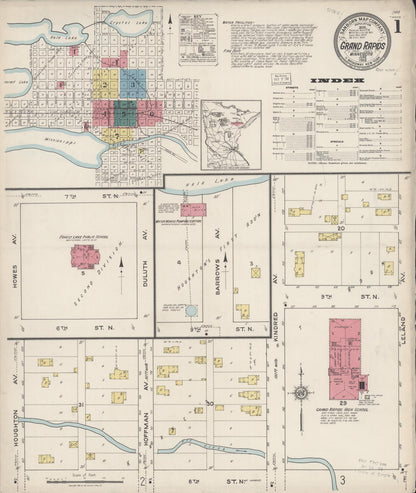 Sanborn Fire Insurance Map from Grand Rapids, Itasca County, Minnesota (1922), Sheet #0001 - Complete Map Set gallery image, historic Sanborn map, vintage wall art, Minnesota Minnesota