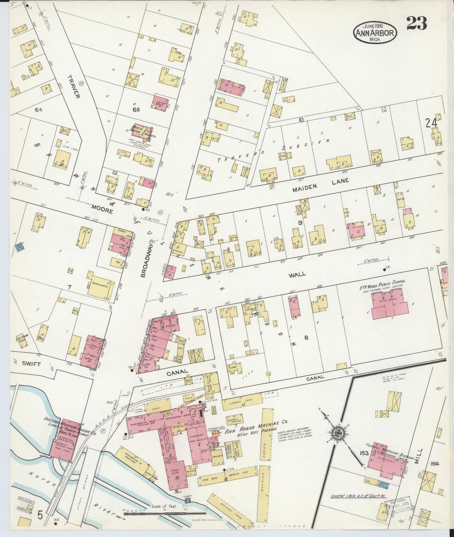 Sanborn Fire Insurance Map from Ann Arbor, Washtenaw County, Michigan (1916), Sheet #0023 - Complete Map Set gallery image, historic Sanborn map, vintage wall art, Michigan Michigan
