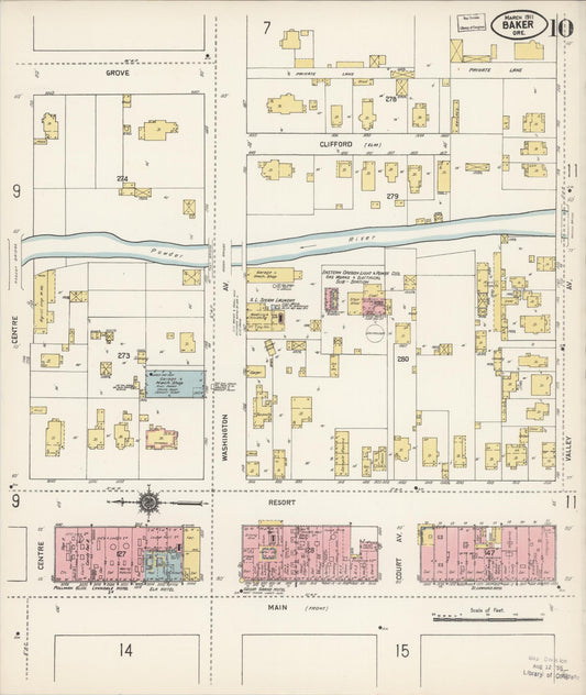 Sanborn Fire Insurance Map from Baker, Baker County, Oregon (1911), Sheet #0010 - Historic Sanborn Fire Insurance Map Print, vintage old map wall art, antique decor, genealogy gift, Oregon Oregon map