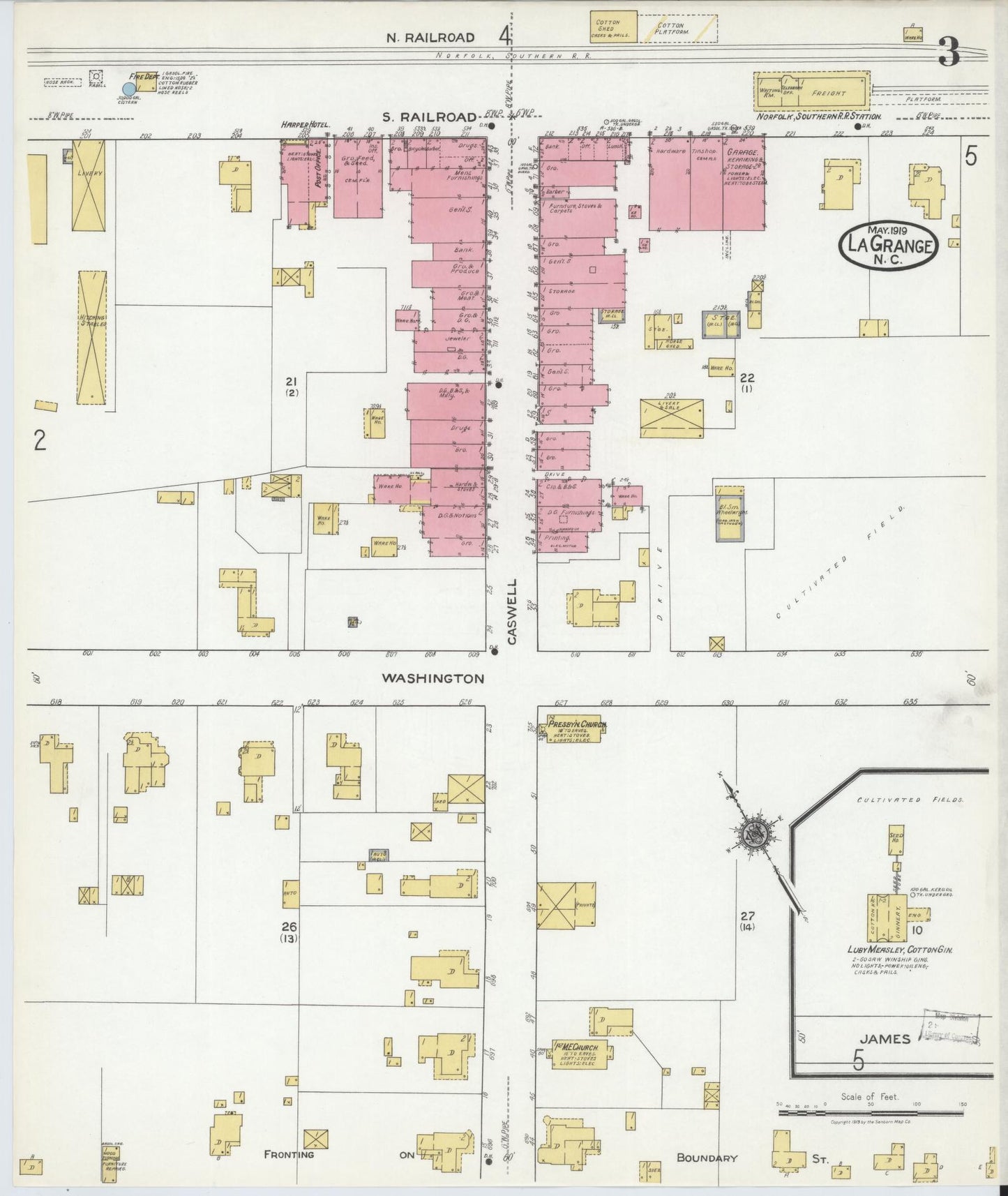 Sanborn Fire Insurance Map from La Grange, Lenoir County, North Carolina (1919), Sheet #0003 - Complete Map Set gallery image, historic Sanborn map, vintage wall art, North Carolina North Carolina