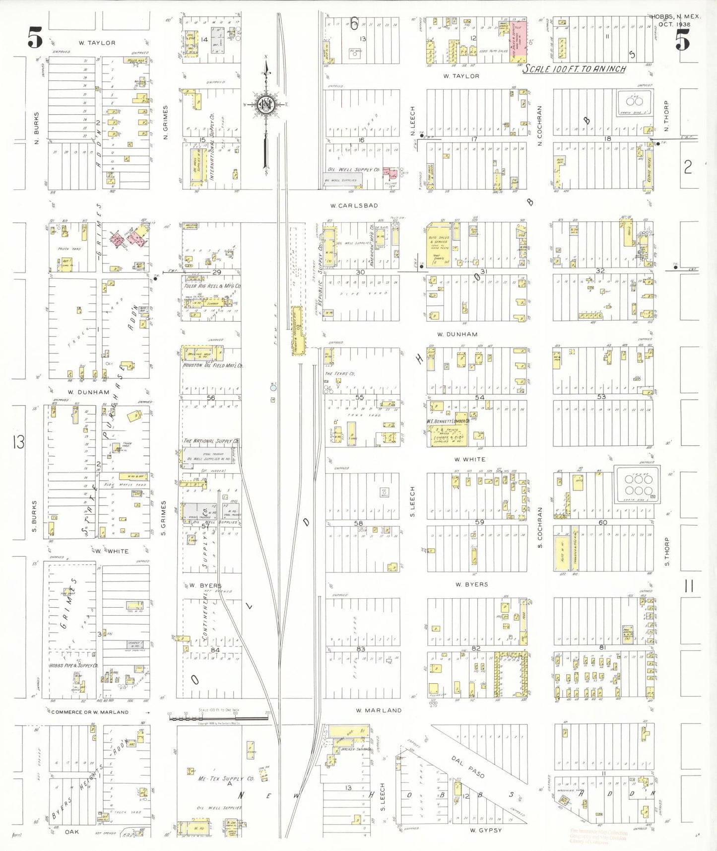 Sanborn Fire Insurance Map from Hobbs, Lea County, New Mexico (1938), Sheet #0005 - Complete Map Set gallery image, historic Sanborn map, vintage wall art, New Mexico New Mexico