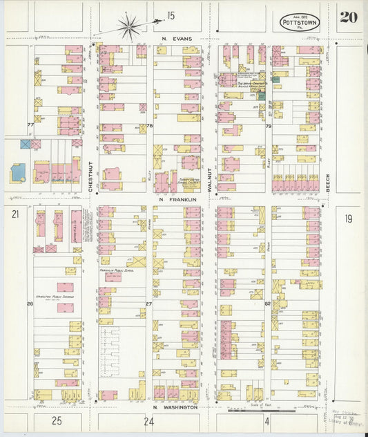 Sanborn Fire Insurance Map from Pottstown, Montgomery County, Pennsylvania (1909), Sheet #0020 - Historic Sanborn Fire Insurance Map Print, vintage old map wall art, antique decor, genealogy gift, Pennsylvania Pennsylvania map