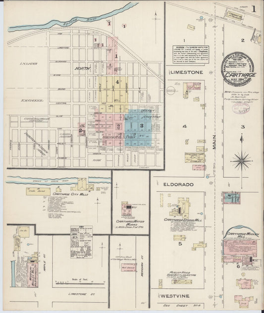 Sanborn Fire Insurance Map from Carthage, Jasper County, Missouri (1884), Sheet #0001 - Complete Map Set gallery image, historic Sanborn map, vintage wall art, Missouri Missouri