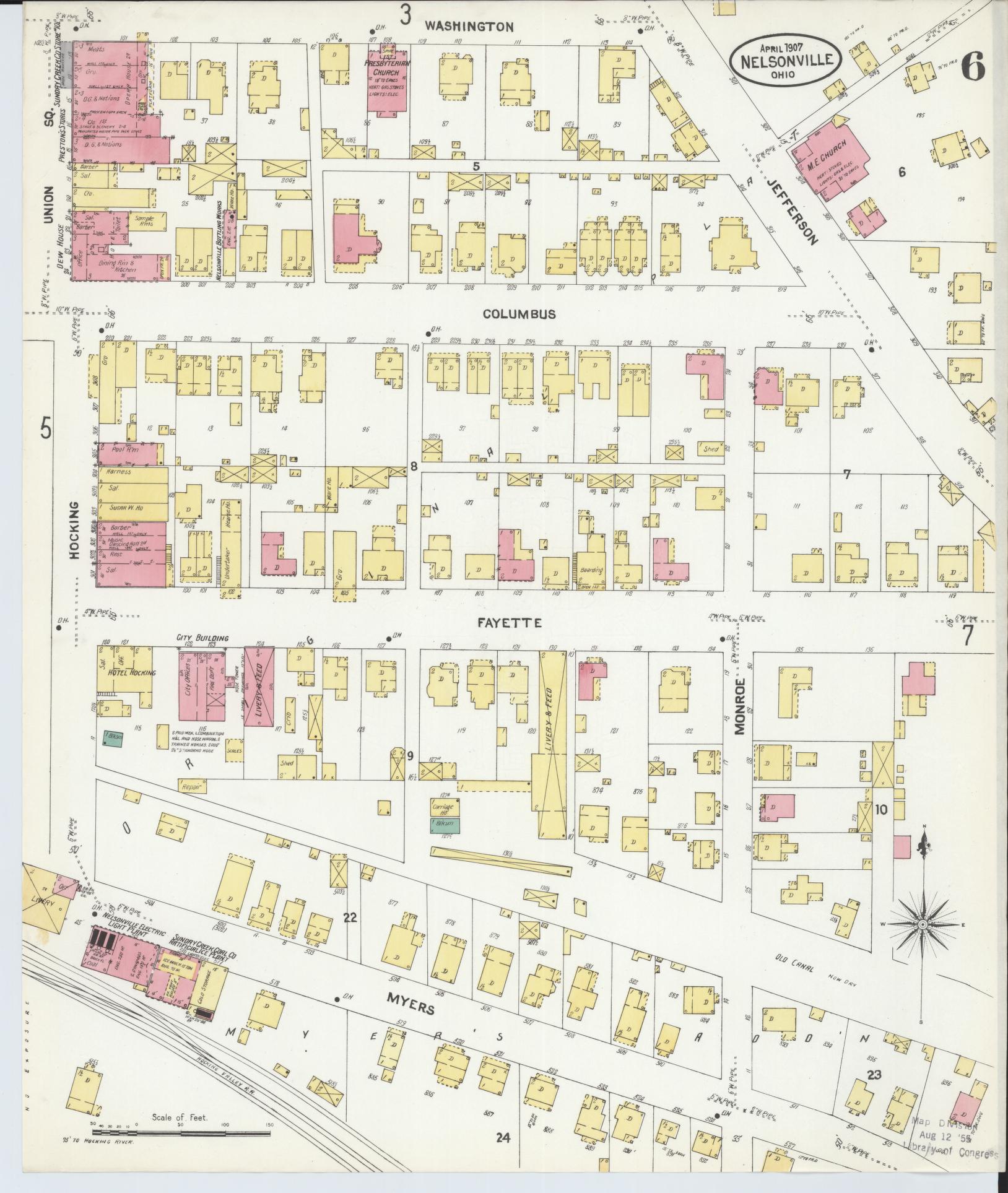 Sanborn Fire Insurance Map from Nelsonville, Athens County, Ohio (1907), Sheet #0006 - Complete Map Set gallery image, historic Sanborn map, vintage wall art, Ohio Ohio