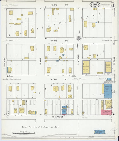 Sanborn Fire Insurance Map from Sidney, Cheyenne County, Nebraska (1921), Sheet #0004 - Complete Map Set gallery image, historic Sanborn map, vintage wall art, Nebraska Nebraska