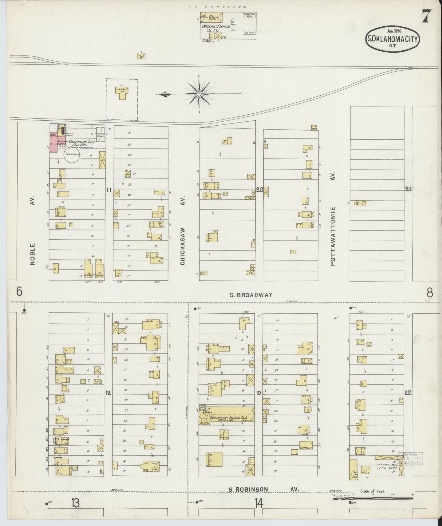 Sanborn Fire Insurance Map from Oklahoma City, Oklahoma County, Oklahoma (1896), Sheet #0007 - Complete Map Set gallery image, historic Sanborn map, vintage wall art, Oklahoma City Oklahoma
