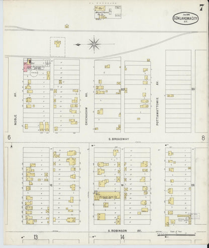 Sanborn Fire Insurance Map from Oklahoma City, Oklahoma County, Oklahoma (1896), Sheet #0007 - Complete Map Set gallery image, historic Sanborn map, vintage wall art, Oklahoma City Oklahoma