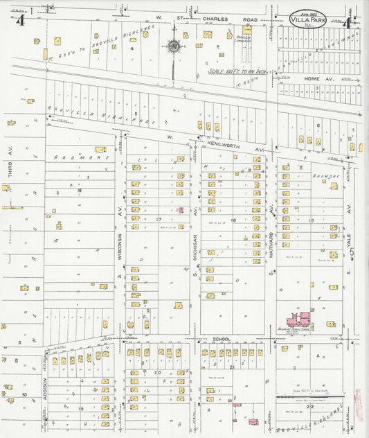 Sanborn Fire Insurance Map from Villa Park, Du Page County, Illinois (1925), Sheet #0004 - Historic Sanborn Fire Insurance Map Print, vintage old map wall art, antique decor, genealogy gift, Illinois Illinois map