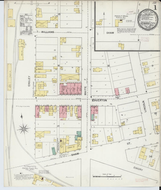 Sanborn Fire Insurance Map from Howard City, Montcalm County, Michigan (1892), Sheet #0001 - Complete Map Set gallery image, historic Sanborn map, vintage wall art, Michigan Michigan