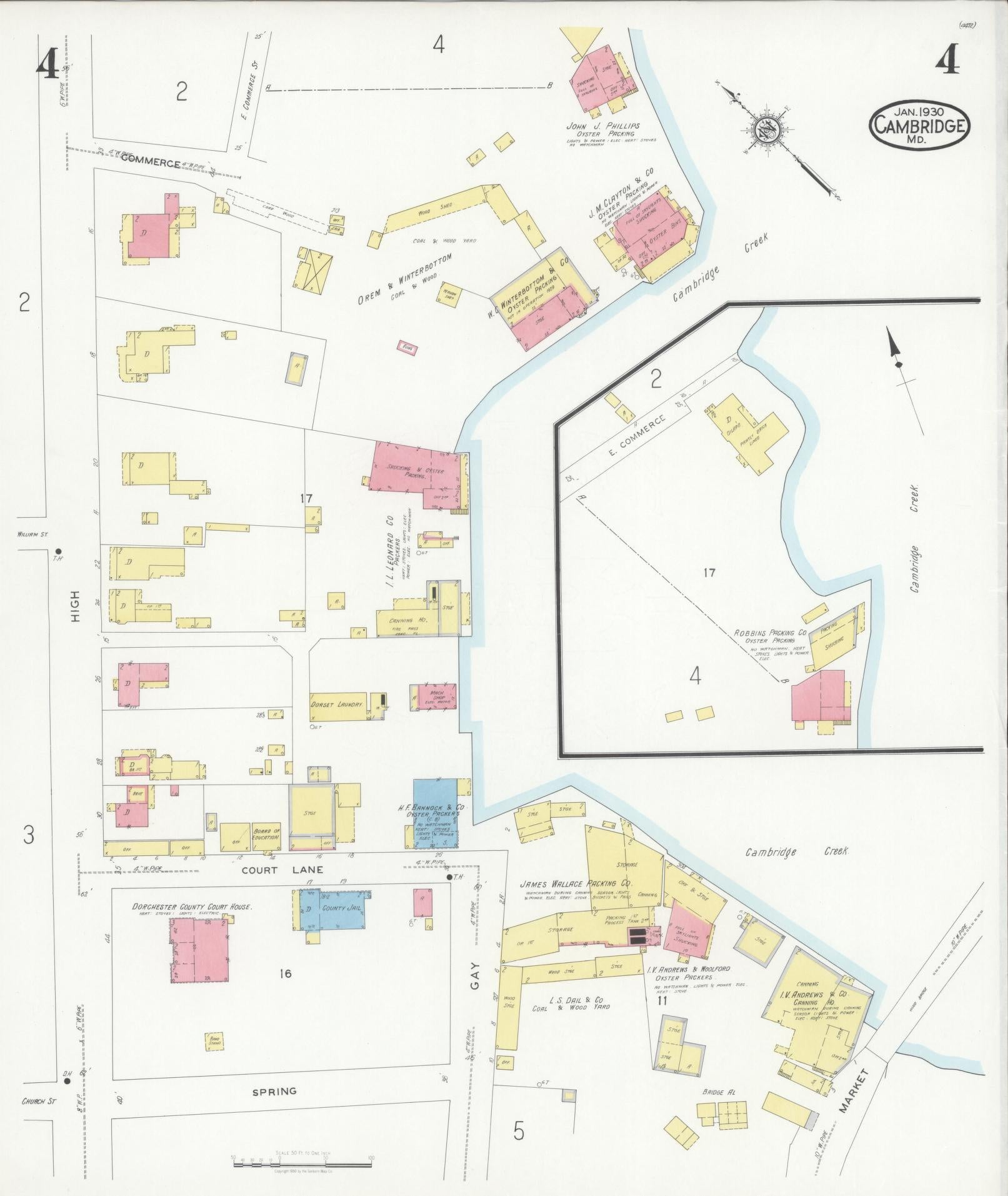 Dorchester, Maryland - 1930 - Sanborn Fire Insurance Map, Sheet #0004 - Historic Sanborn Fire Insurance Map Print, Dorchester Maryland 1930 0004 vintage old map wall art