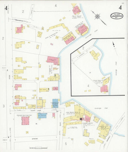 Dorchester, Maryland - 1930 - Sanborn Fire Insurance Map, Sheet #0004 - Historic Sanborn Fire Insurance Map Print, Dorchester Maryland 1930 0004 vintage old map wall art