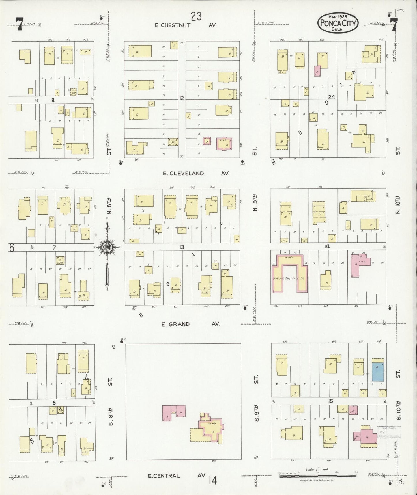 Sanborn Fire Insurance Map from Ponca City, Kay County, Oklahoma (1925), Sheet #0007 - Historic Sanborn Fire Insurance Map Print, vintage old map wall art, antique decor, genealogy gift, Oklahoma Oklahoma map